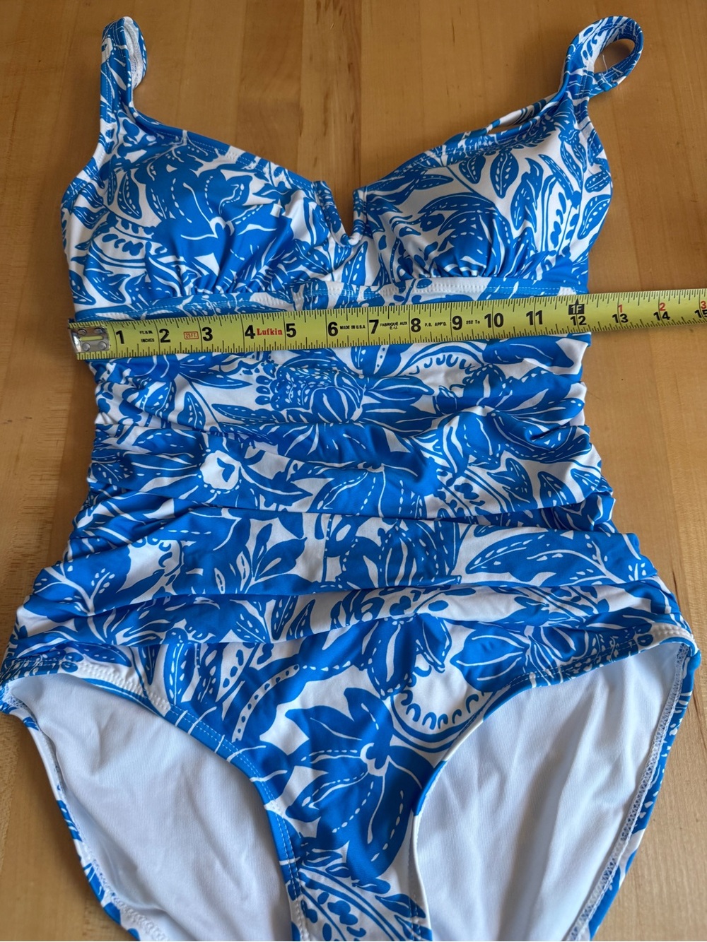 NEW 🌴Anne Cole Midnight V-Wire Blue Floral Shirred One Piece Swimsuit NWOT Sz 8 - Picture 7 of 9